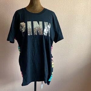 PINK Victoria's Secret Woman’s T-Shirt - Black with Sequin Logo